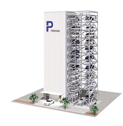 1990年に開発したエレベータ方式駐車設備「エレパーク」
