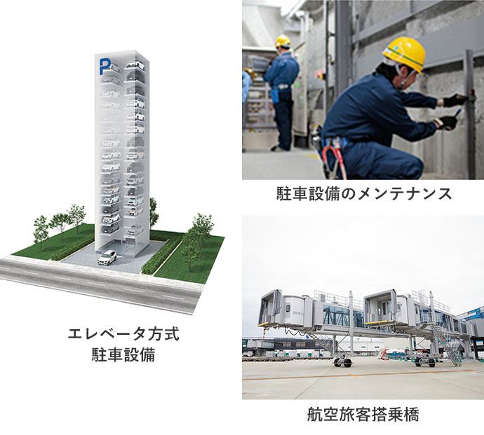 エレベータ方式駐車設備　駐車設備のメンテナンス　航空旅客搭乗橋