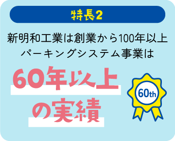特長2 新明和工業は創業から100年以上パーキングシステム事業は60年以上の実績
