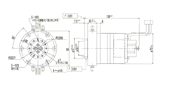 エアスピンドル [SPM30型] 主要寸法図