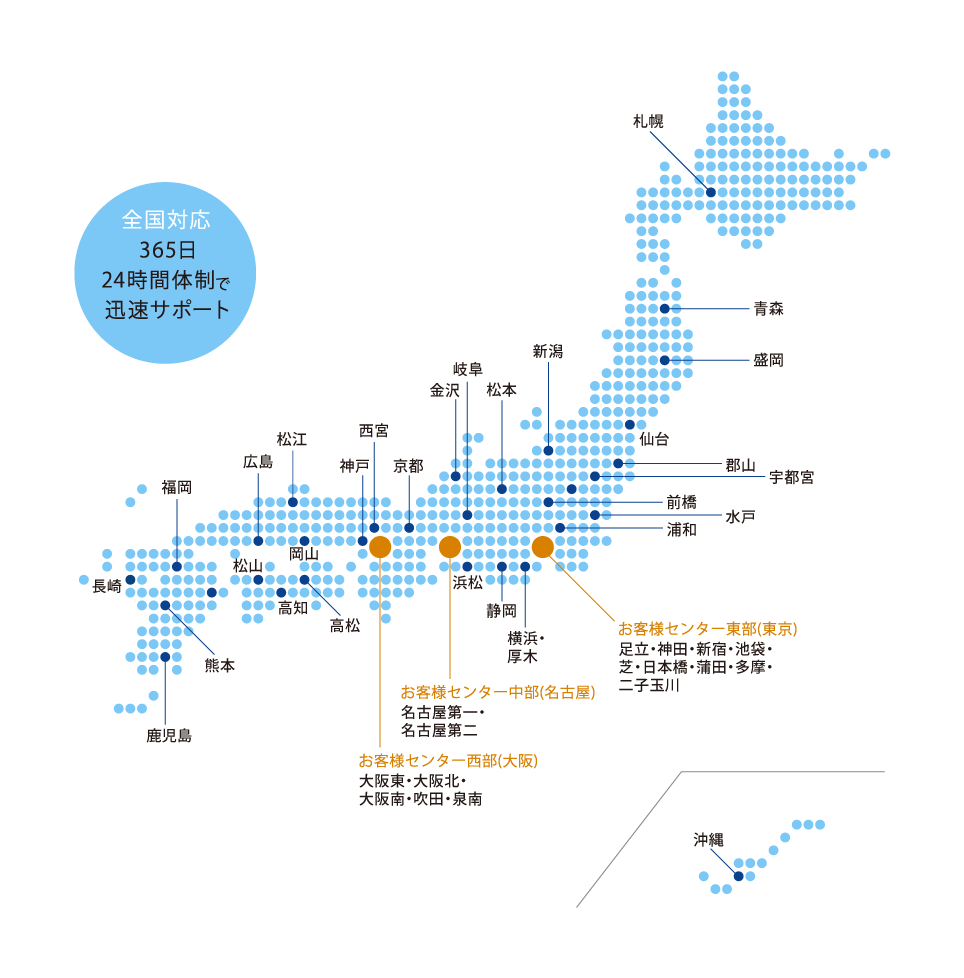全国対応365日24時間体制で迅速サポート